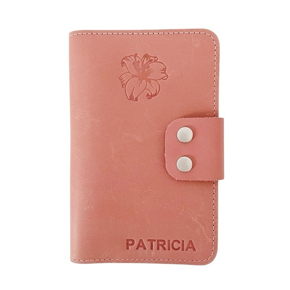 All In One Organizer Pink Leather Embossed Patricia Button 3 CC Slots Passport - Picture 1 of 7